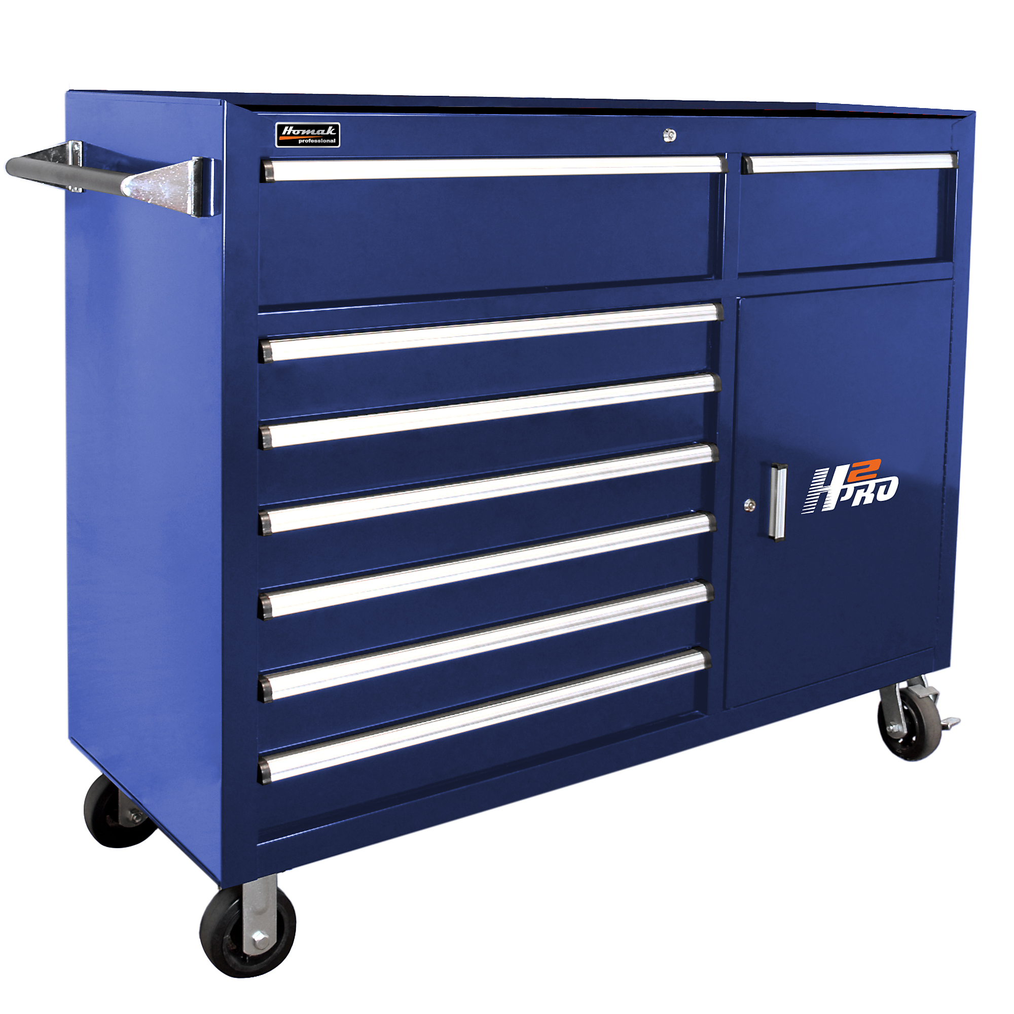 Homak H2PRO 56in. 8-Drawer Roller Tool Cabinet with 2 Compartment Drawers, Blue, 56 1/4in.W x 22 7/8in.D x 45 3/4in.H, Model# BL04056082